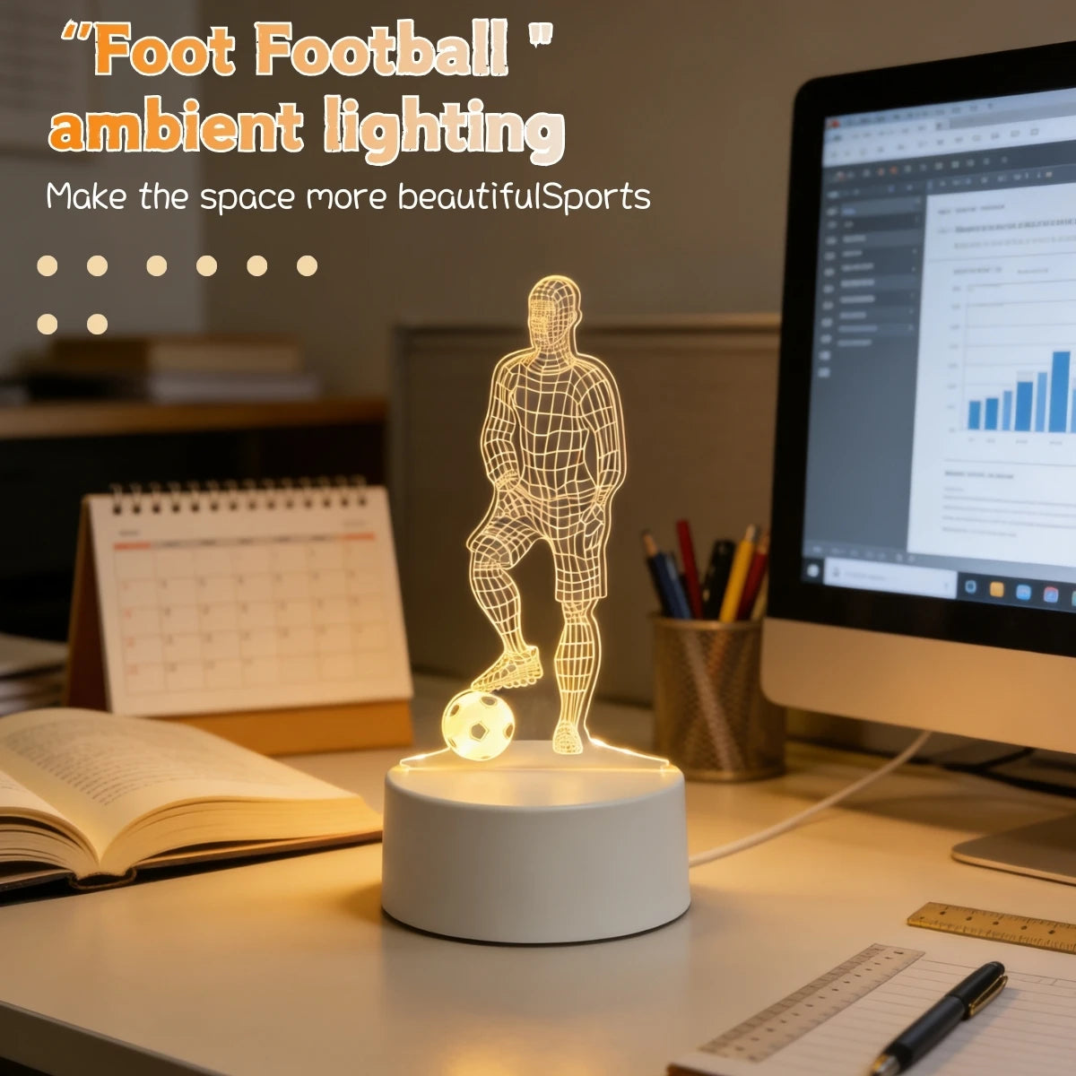 Veilleuse 3D Football USB – Lumière d'Ambiance Créative | Cadeau Parfait Footballeur