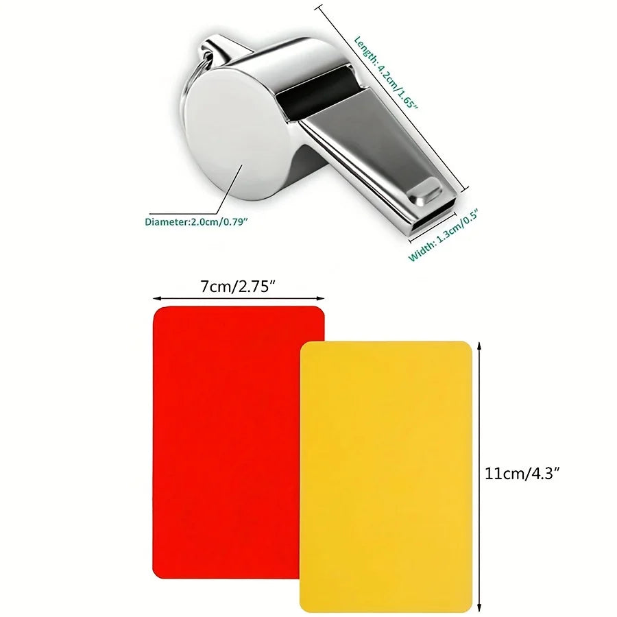Kit Arbitre Football Complet – Sifflet Inox + Cartons Rouge & Jaune + Lanière | Coach & Arbitre