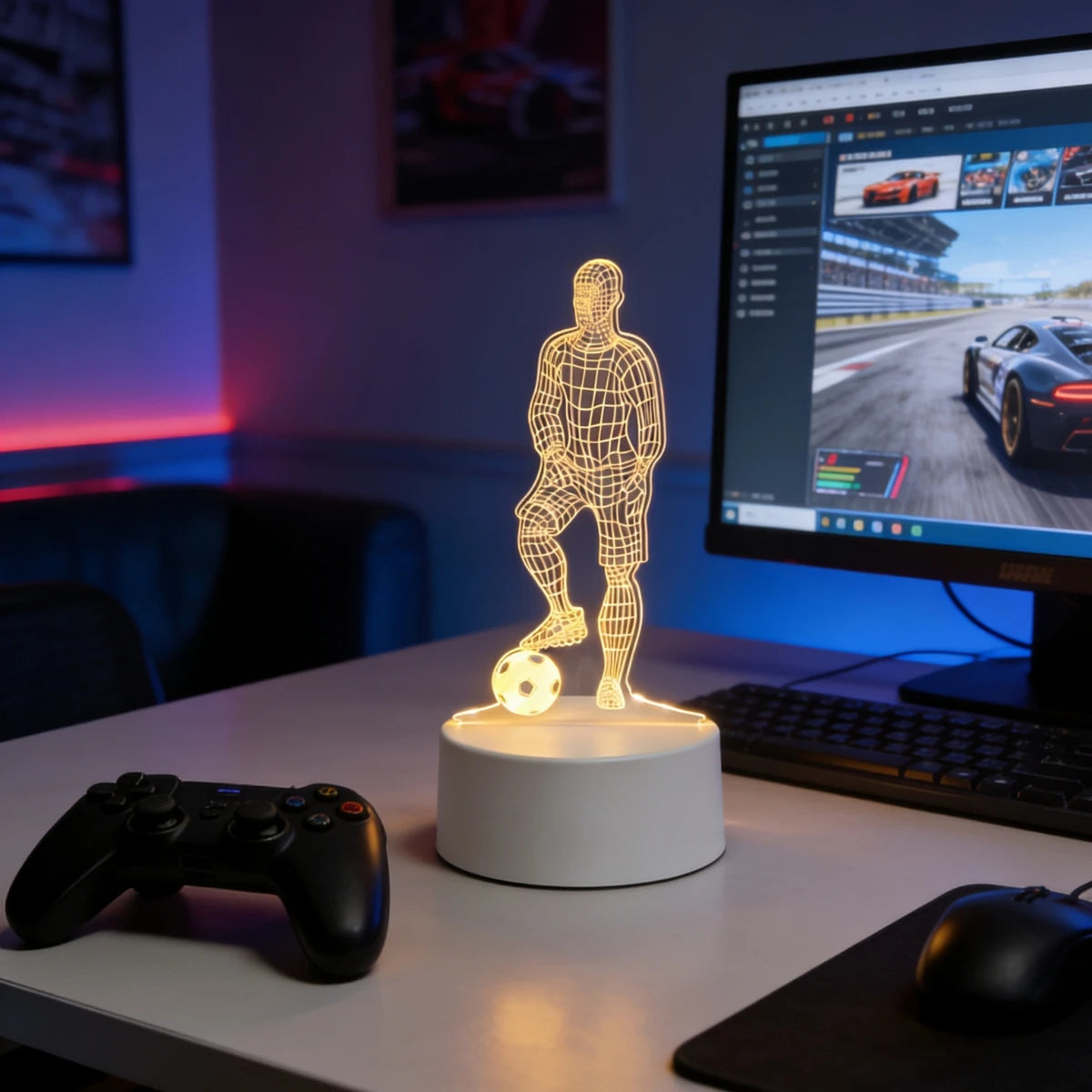 Veilleuse 3D Football USB – Lumière d'Ambiance Créative | Cadeau Parfait Footballeur