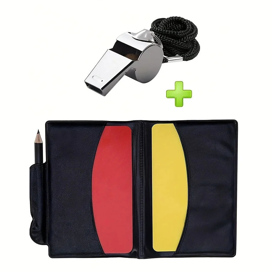 Kit Arbitre Football Complet – Sifflet Inox + Cartons Rouge & Jaune + Lanière | Coach & Arbitre